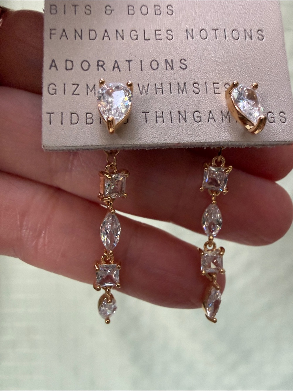 New Anthropologie 14K Gold Plated Linear Crystal Drop Earrings